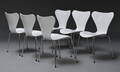 Arne Jacobsen. Sæt på seks stole, Syveren, model 3107, hvid højglans 6 