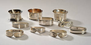 Diverse servietringe, bla. Georg Jensen og Hans Hansen 10