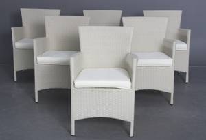 Havemøbler. Seks havestole, råhvid polyrattan 6