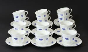 Tekoppar med fat 12st, Blå Blom, Gustavsberg