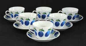 Kaffekoppar med fat 6st, Gustavsberg Prunus