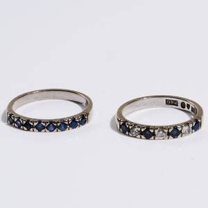 Ringar 2 st 18 k vitguld med safirer och diamanter