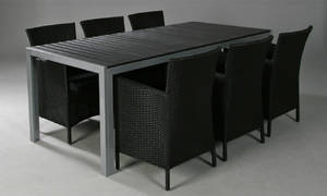 Havemøbler. Rektangulært bord samt seks havestole, polyrattan, aluminium  artwood 7