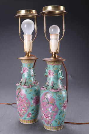 Par kinesiske bordlamper af porcelæn, 1800-tallet 2