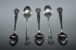 Kaffeskedar silver 5 st, L 11 cm
