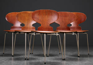 Arne Jacobsen. Seks stole af teak, Myren, model 3100 6 