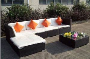 Udestuehavemøbler i sort polyrattan Sofa i 5 dele med chaiselong samt bord 6