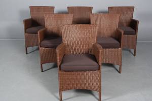 Havemøbler. Seks havestole, moccafarvet polyrattan 6