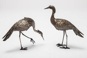 Set zwei Kraniche 915er Silber, Spanien, 20. Jhdt.