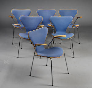 Arne Jacobsen 1902-1971. Seks armstole, model 3207 6.