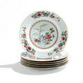 Six Famille Rose Dinner Plates Oriental Selected