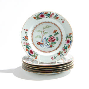 Six Famille Rose Dinner Plates Oriental Selected