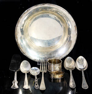 Samling silver, skål samt bestick 9