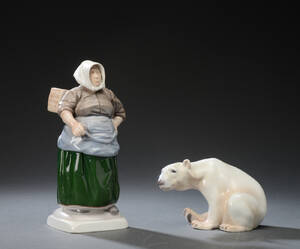 Bing  Grøndahl. To figurer af porcelæn. Nr. 1702 og 1629