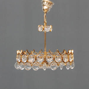 Retro lysekrone af messing og glas, 1960erne