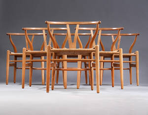 Hans J. Wegner. Sæt på seks Y- stole, model CH-24. 6