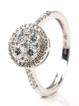 Blomsterring m brillanter, 14 kt hvidguld, 0.79 ct