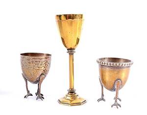 ÄGGKOPPAR SAMT KALK, 3 delar, mässing, 1800-tal.