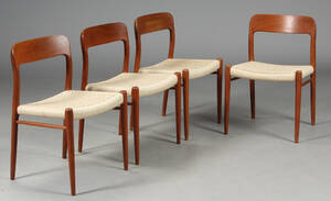 N. O. Møller. Spisestole, model 75, teaktræ