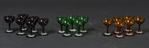 Samling farvede likørglas m tin montering, 1900-tallet 17