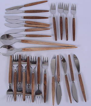 BESTICK, rostfritt stål och trä, 26 delar. 1960-tal.