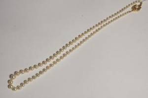 Pärlcollier med lås med pärla, rödguld, 14K