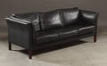 Tre pers. lædersofa, sort