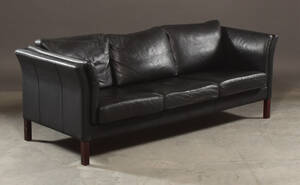Tre pers. lædersofa, sort