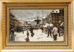 Paul Fischer, Porcelænsbillede Vinterdag på Gammeltorv. 1919 