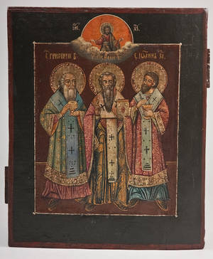 Russisk ikon med tre helgener