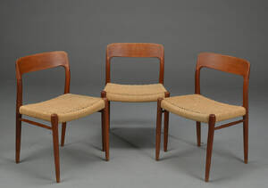 Niels O. Møller. Tre spisestole, model 75 3