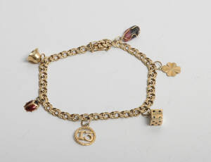 Bismarck armbånd med charms, 14 kt. guld
