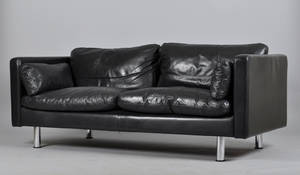 Soffa, 3 sits, svart skinn