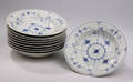 Kgl. Porcelæn. Musselmalet riflet, 10 dybe middagstallerkener af porcelæn - 1. sort. 10