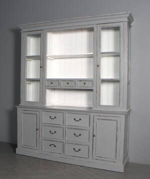To-delt vitrine skab, grå antikbemalet 2