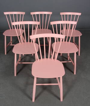 Poul M. Volther. Seks stole i bøg, lyserød. 6 