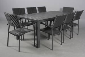 Havemøbler. Rektangulært bord samt otte armstole, artwood  polyrattan. 9