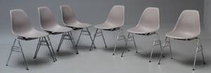 Charles Eames. Sæt på seks skalstole, model DSS , grå 6