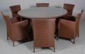 Havemøbler. Rundt havebord samt seks armstole, brun polyrattan. 7