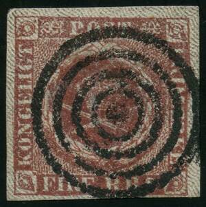 AFA 1Iay 1852. FIRE R.B.S. Thiele I, Plade I, Position 19. PEMBERTON DOBBELTPRÆG. Annulleret med stumt stempel. Attest Carl Aage Møller 1992.