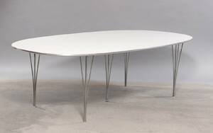 Piet Hein  Bruno Mathsson Super-ellipse spisebord med hvidlamineret plade, kant af matpoleret aluminium