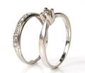 Solitaire- samt diamantring, 14 kt hvidguld 2
