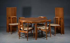 Bord med 2 tillægsplader samt med 6 stole af teak 9