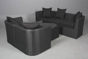 Havemøbler. Loungemøblement, sofa-moduler samt bord, sort polyrattan. 6