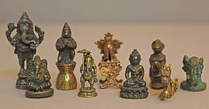 Miniatyrer, 9 st, patinerad metall, 1900-tal.