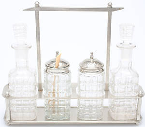 BORDSSURTOUT, glasvitmetall.