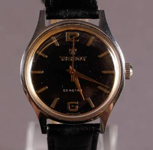 Vintage Tissot Seastar, herrearmbåndsur i urkasse af stål med sort urskive