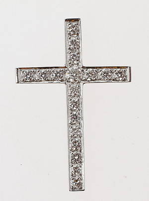 HÄNGE i form av kors, 18k rodinerat guld med briljantslipade diamanter om tot ca 0,90. Vikt ca 4 gram.