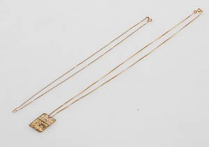 HALSKEDJOR, 2 st samt HÄNGE, 18k guld, vikt ca 7,8 gr.