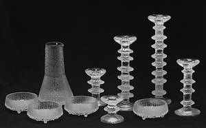 PARTI GLAS, 9 delar, bla ljusstakar Festivo, Timo Sarpaneva, Iittala.